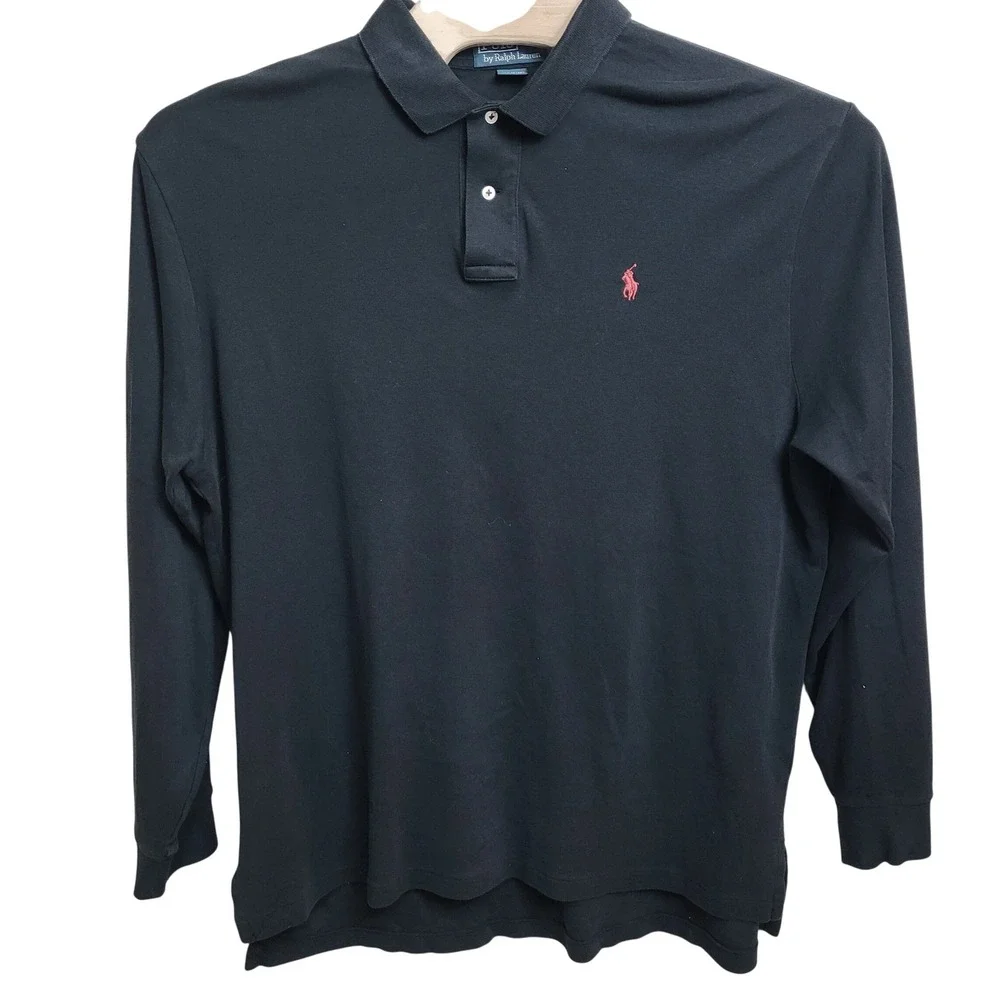 Polo Ralph Lauren Mens XXL Black Long Sleeve Polo Shirt Embroidered Red Pony